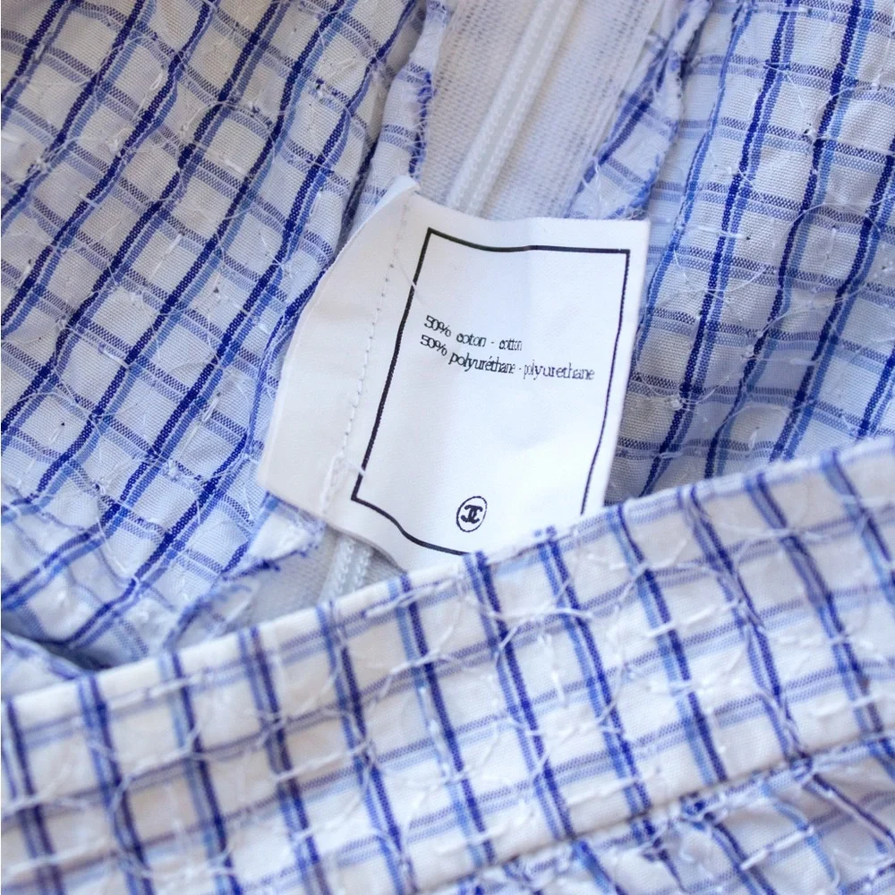 Rare Chanel Vintage Cruise 1995 Blue Gingham Bustier Shorts Camellia 95C Set - Picture 8 of 15